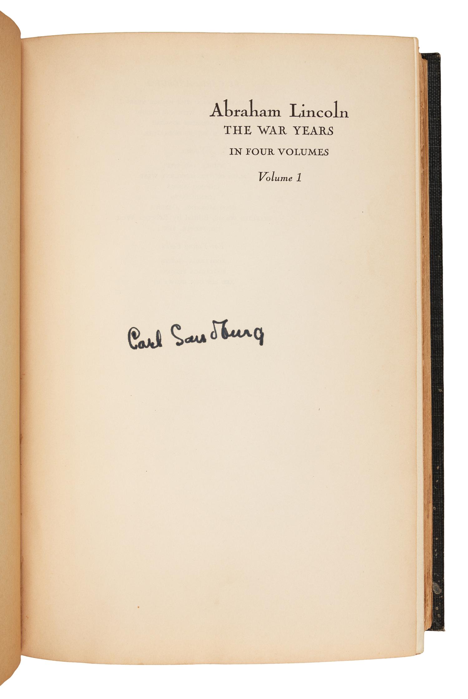 SANDBURG, Carl (1878-1967). Abraham Lincoln: The War Years. Harcourt, Brace & Company: New York, 1939.