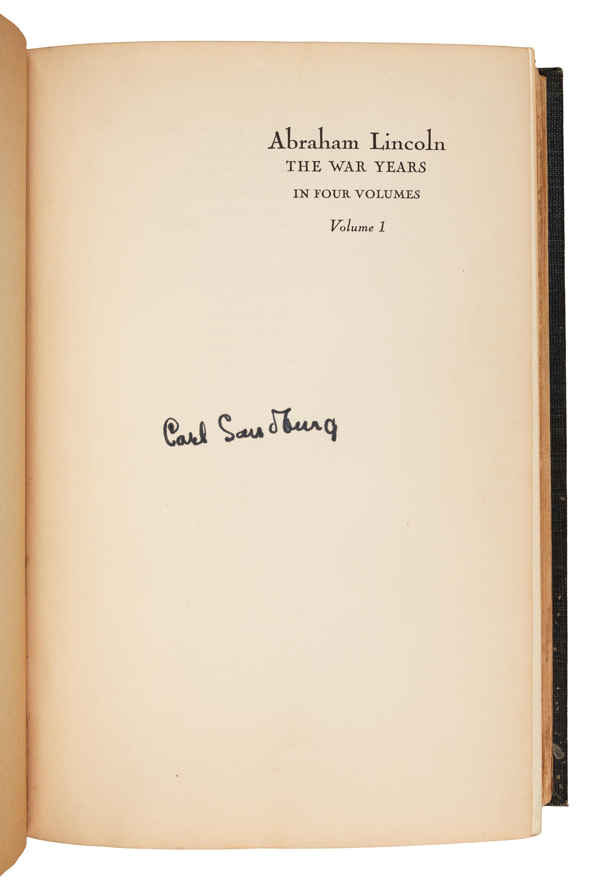 SANDBURG, Carl (1878-1967). Abraham Lincoln: The War Years. Harcourt, Brace & Company: New York, 1939.