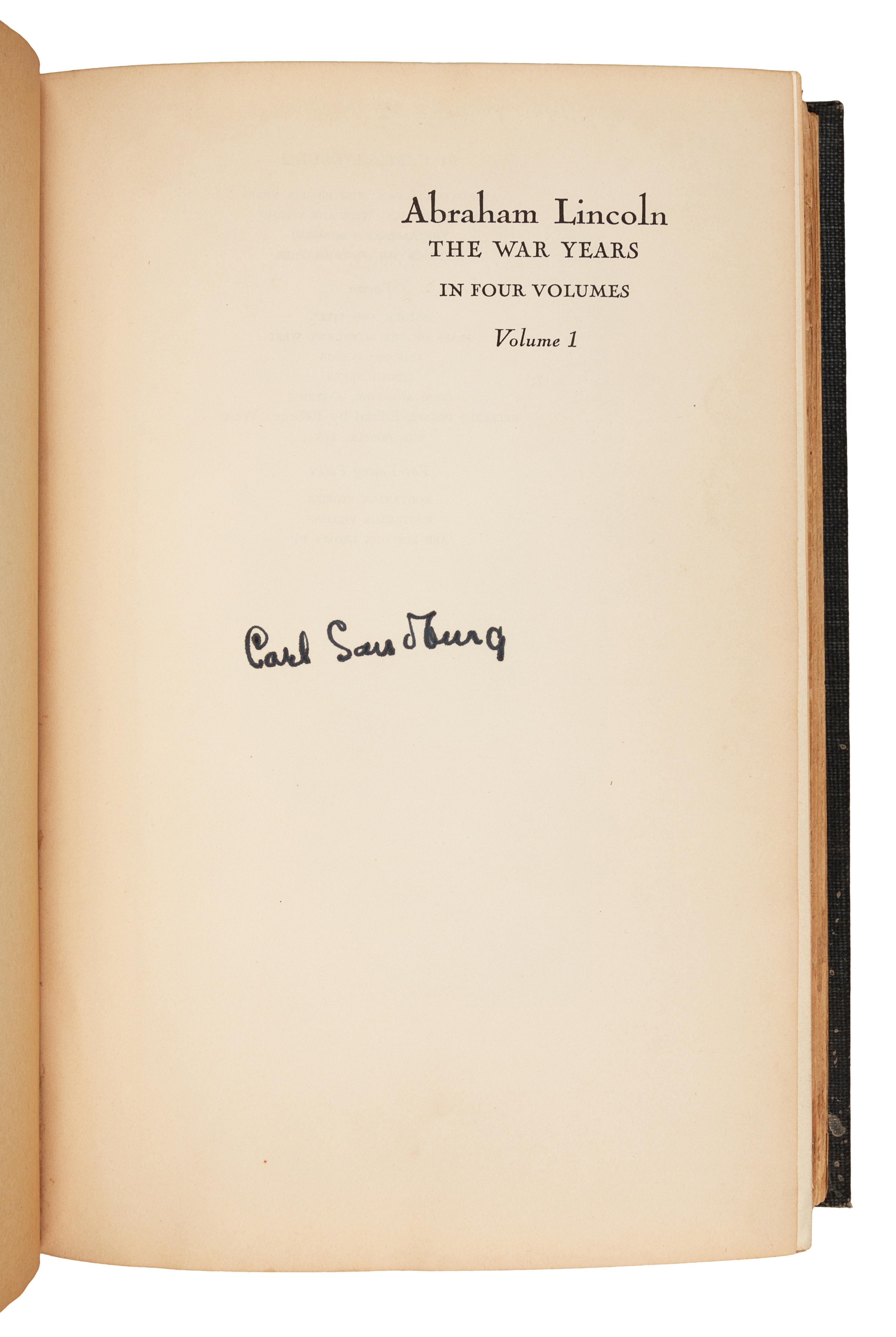 SANDBURG, Carl (1878-1967). Abraham Lincoln: The War Years. Harcourt, Brace & Company: New York, 1939.