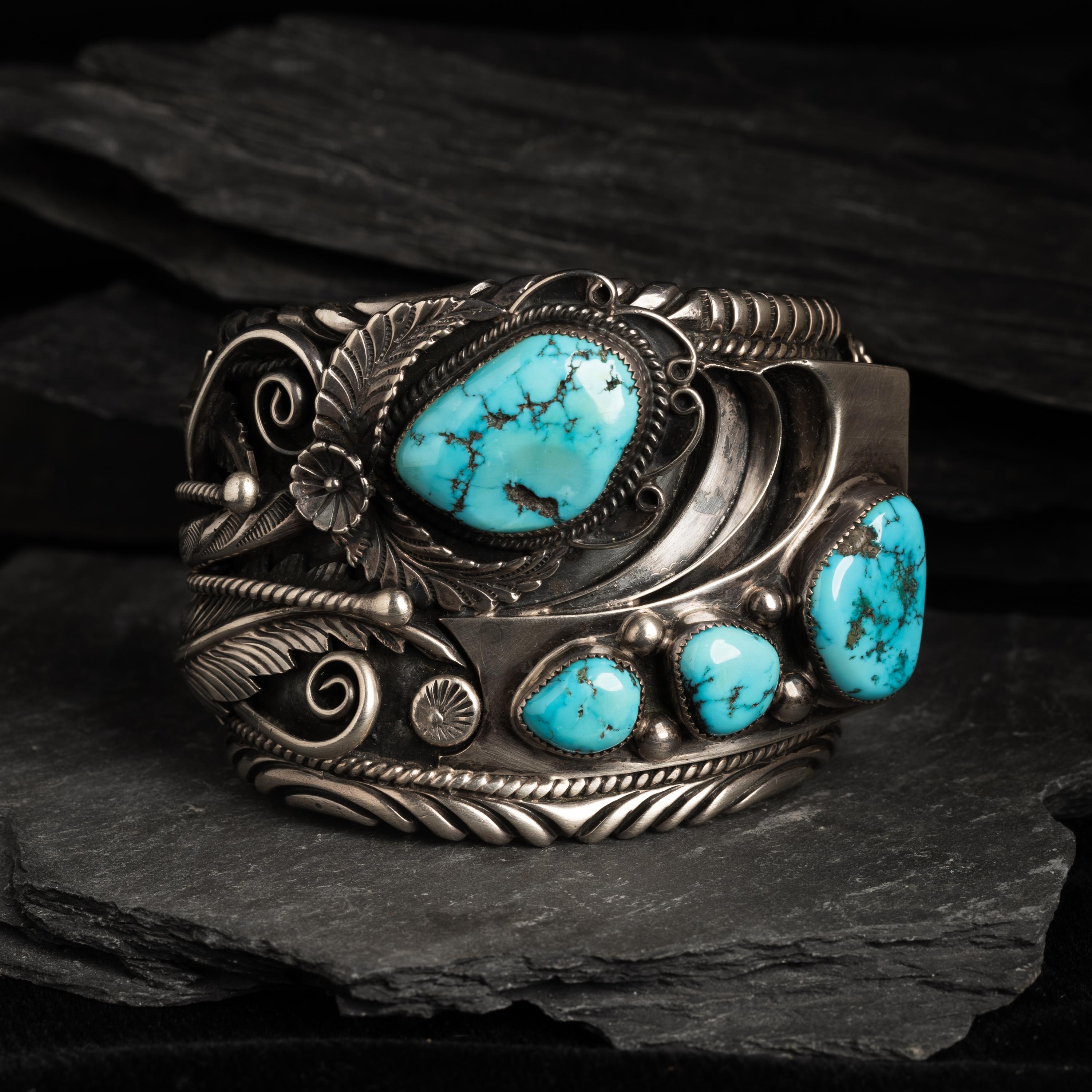 Large Navajo Silver and Turquoise Cuff Bracelet