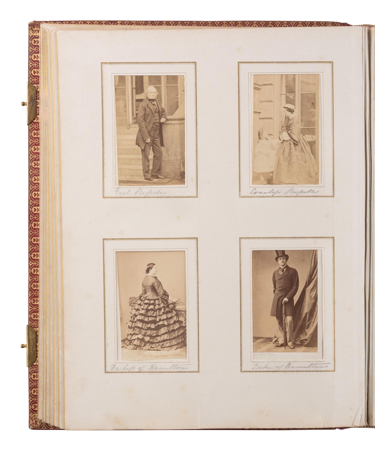 [EARLY PHOTO.] Album containing 100+ CDVs of European personalities, incl. royalty, ca 1860s-1870s.