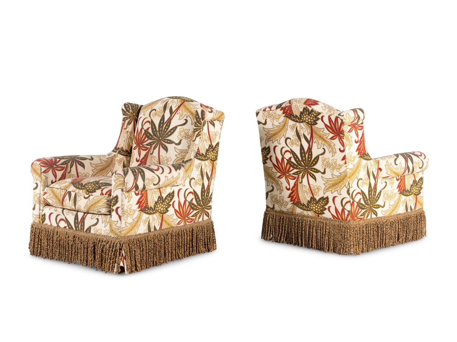 A Pair of Printed Cotton Upholstered Lounge Chairs