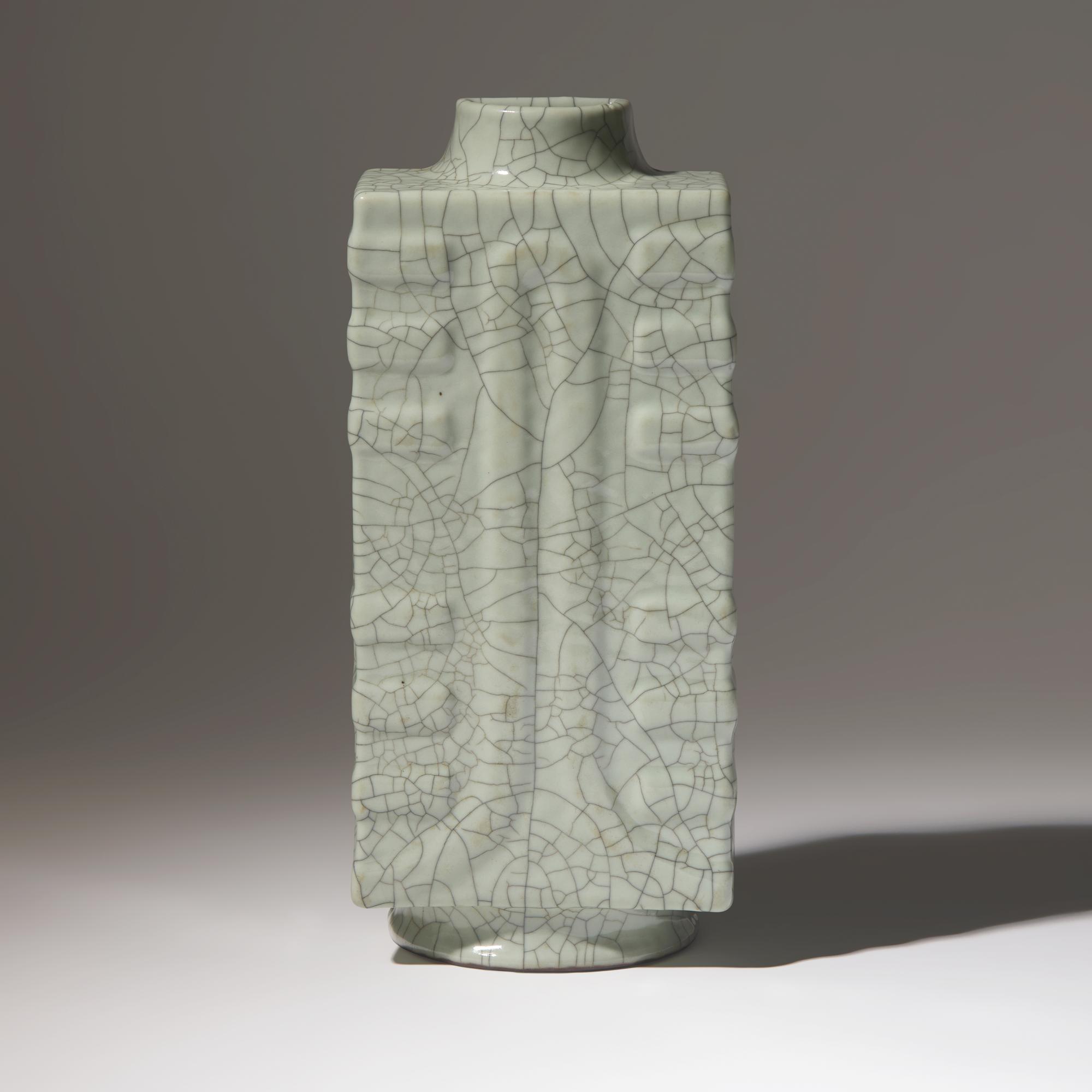 A Rare Chinese Ge Type Cong-Form Wall Vase, Qianlong Mark and of the Period — 清乾隆 哥釉琮式壁瓶