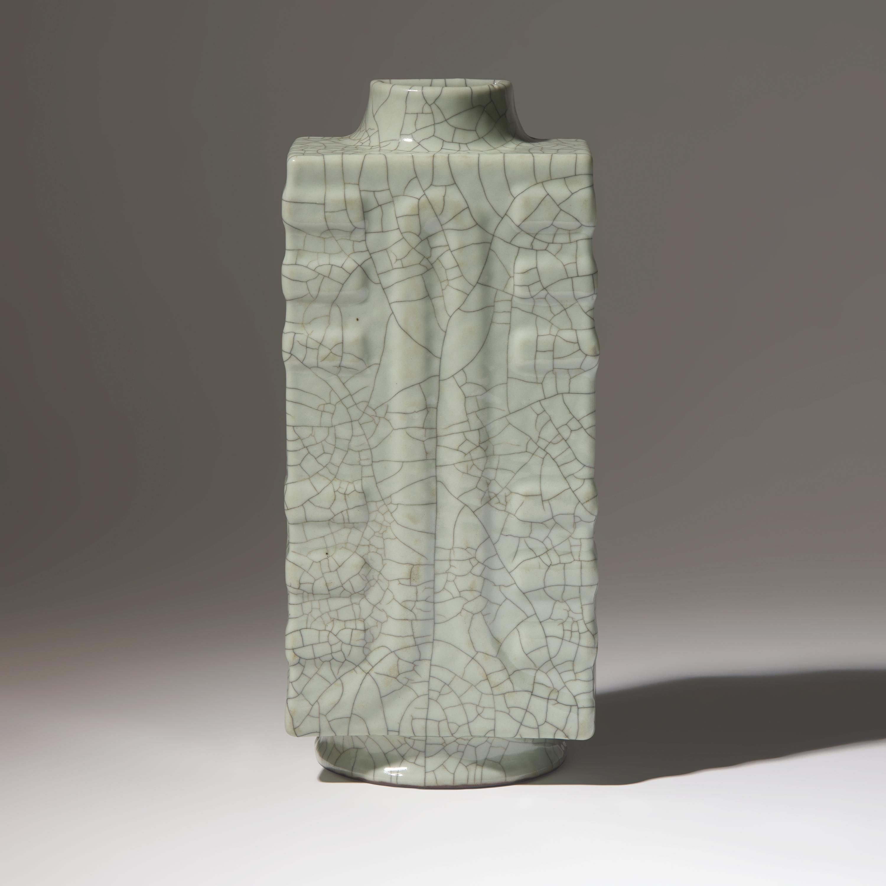A Rare Chinese Ge Type Cong-Form Wall Vase, Qianlong Mark and of the Period — 清乾隆 哥釉琮式壁瓶