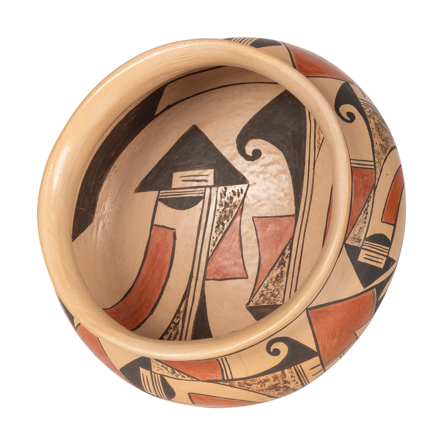 Polychrome Pottery Bowl, with Flared Rim