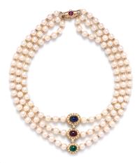 CULTURED PEARL, MULTIGEM AND DIAMOND NECKLACE