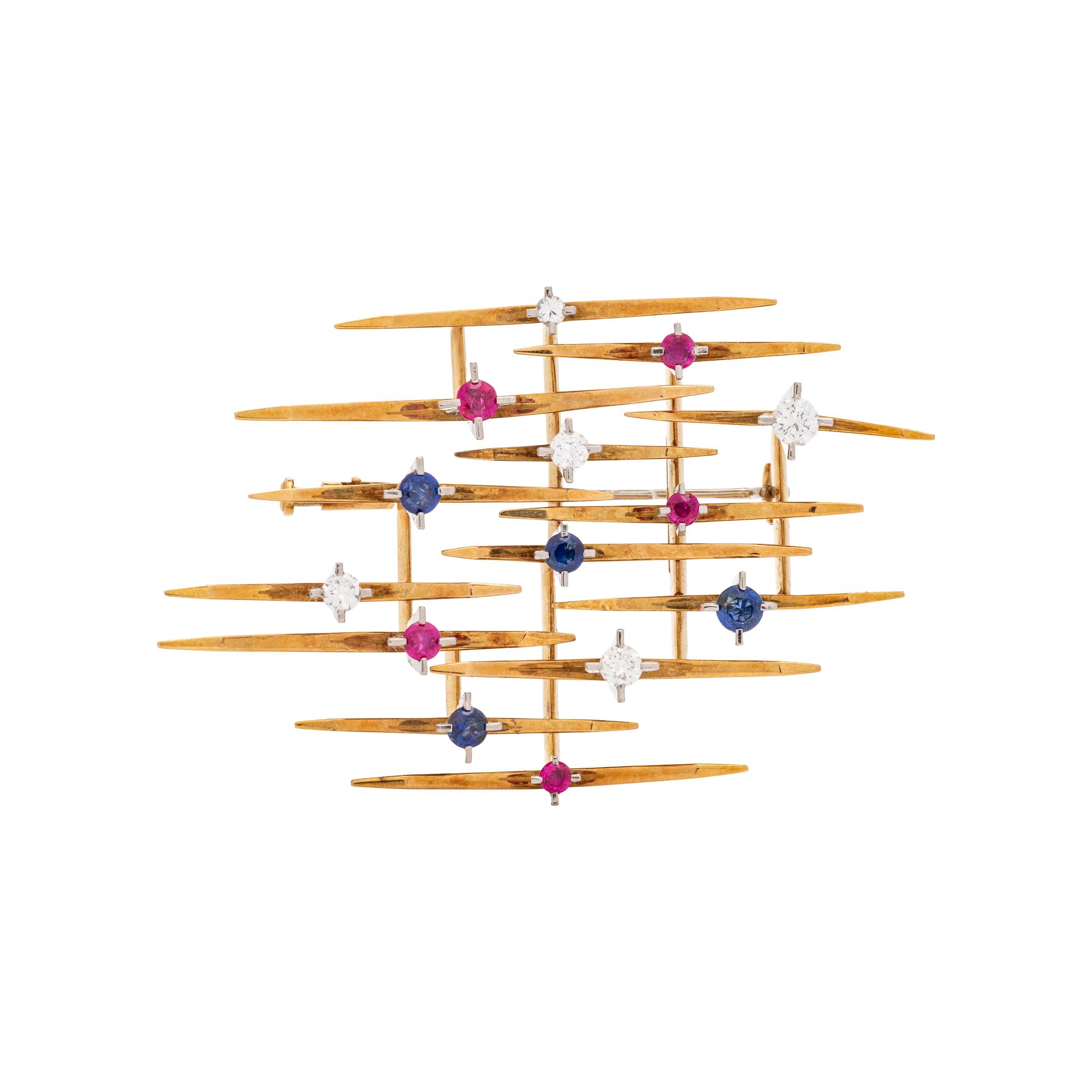 MODERNIST, YELLOW GOLD, DIAMOND AND MULTIGEM SET