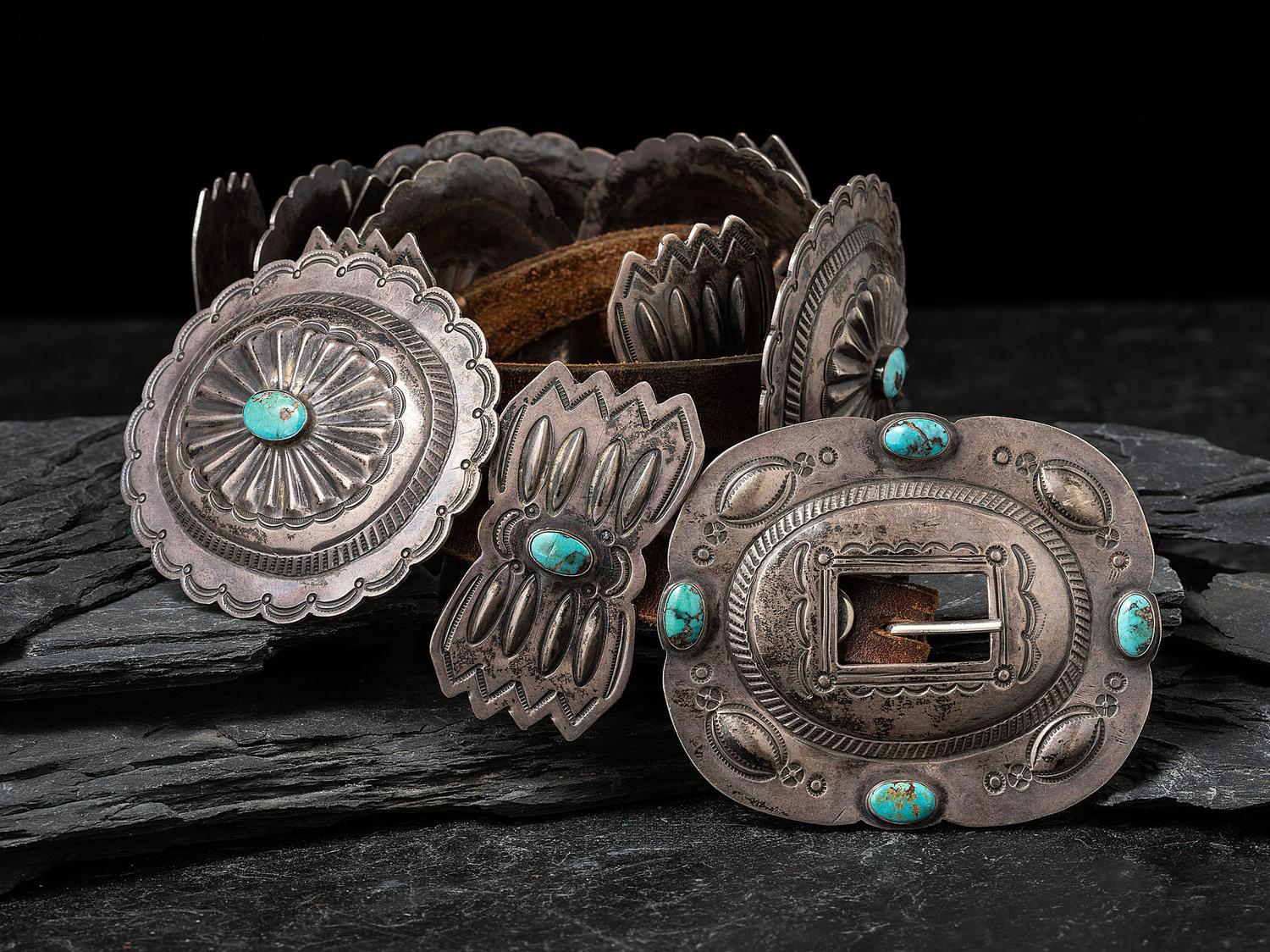 Navajo Silver and Turquoise Concha Belt
