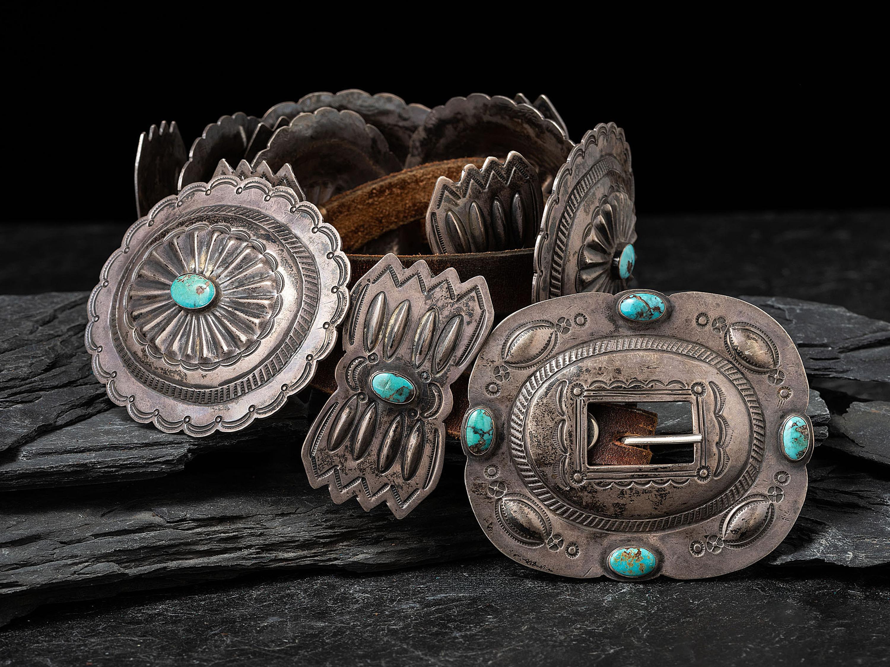 Navajo Silver and Turquoise Concha Belt