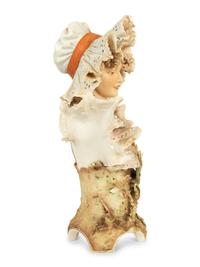 A Royal Dux Porcelain Bust of Woman in Lace Bonnet — Early 20th Century