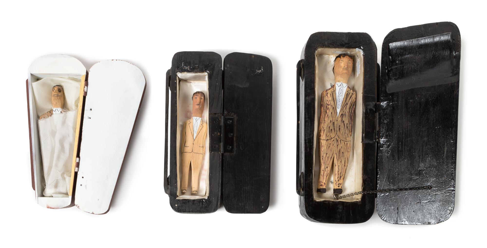 Edward Cooper, (American, 1915-2003), Untitled (Set of three coffins with figures)