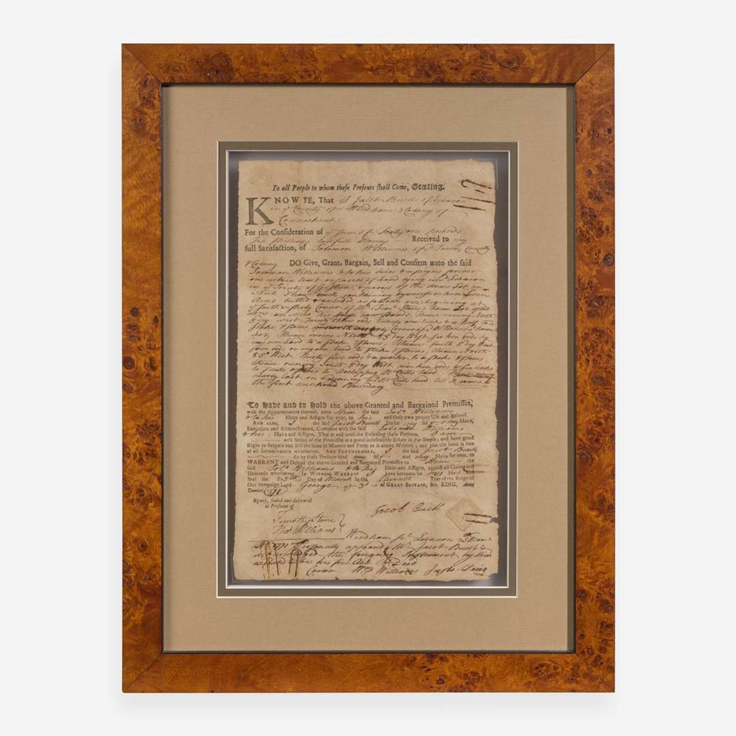 [Declaration of Independence] [Connecticut] Williams, William Partially-Printed Document, signed