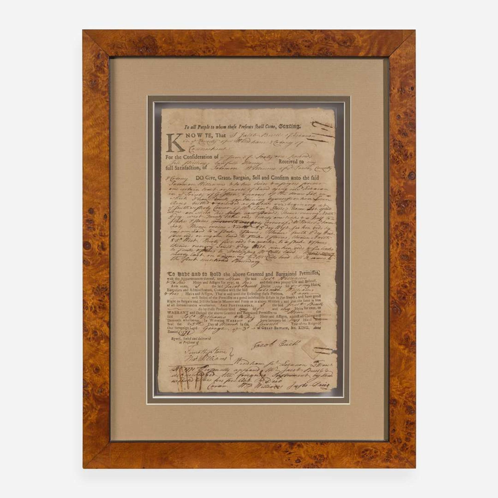 [Declaration of Independence] [Connecticut] Williams, William Partially-Printed Document, signed