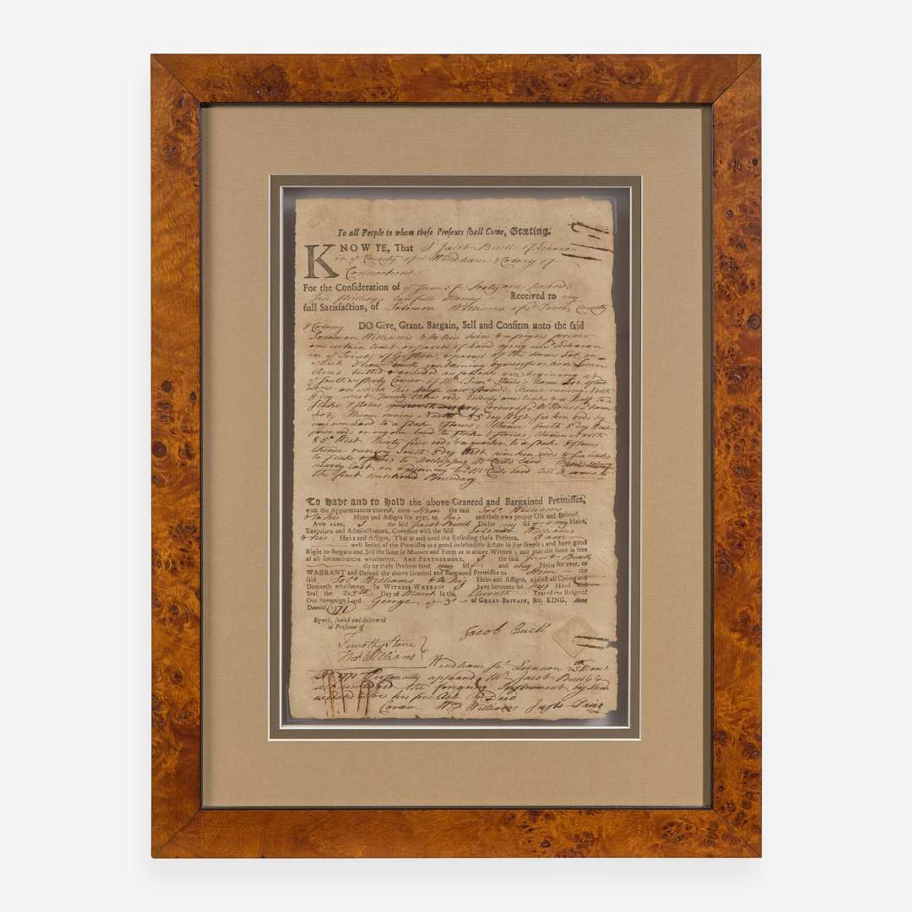 [Declaration of Independence] [Connecticut] Williams, William Partially-Printed Document, signed