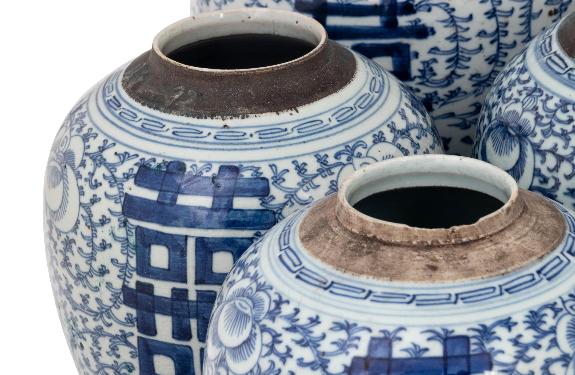11 Chinese Blue and White Porcelain 'Double Happiness' Jars
