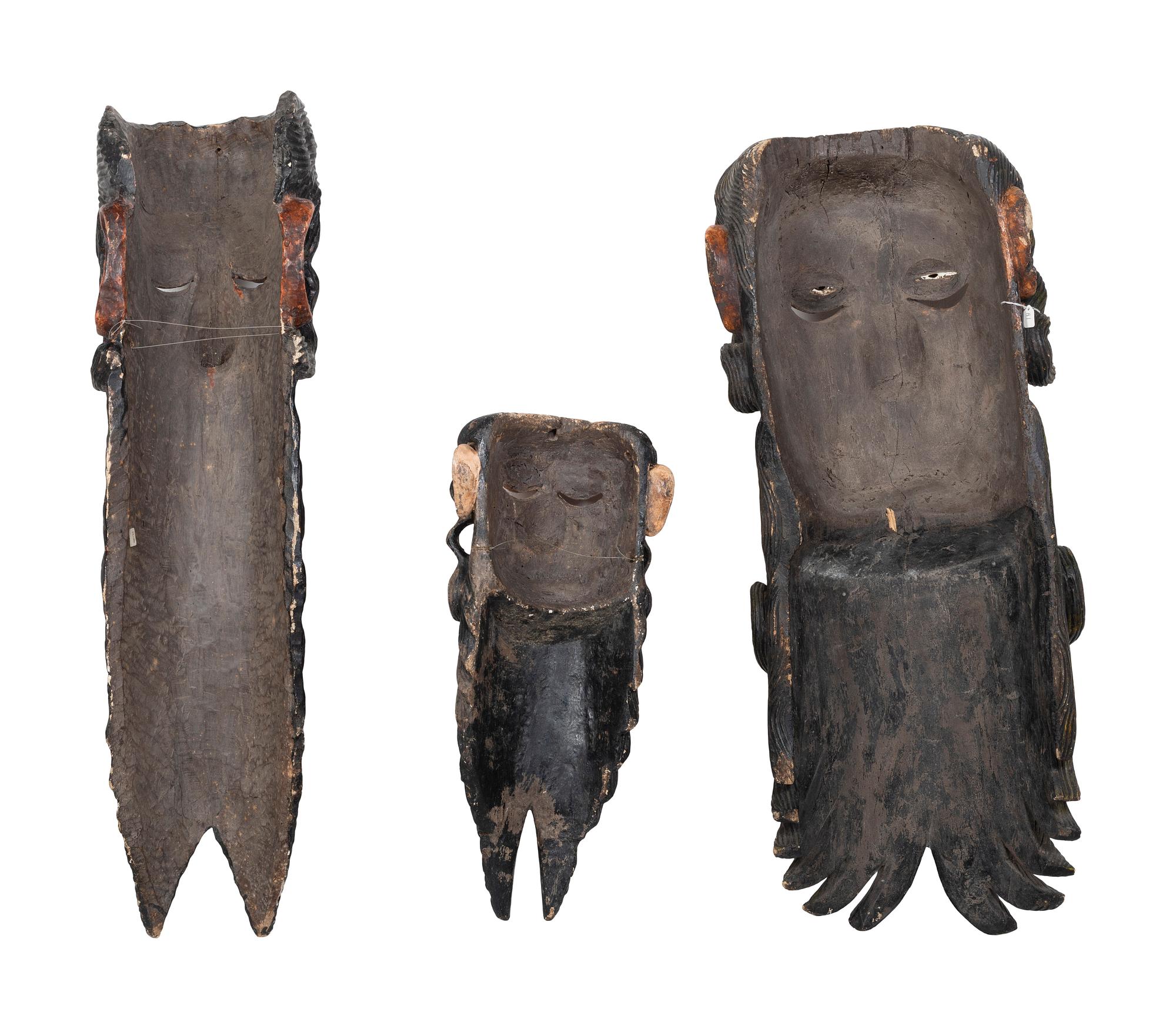 Three Mexican Painted Wood Festival Masks
