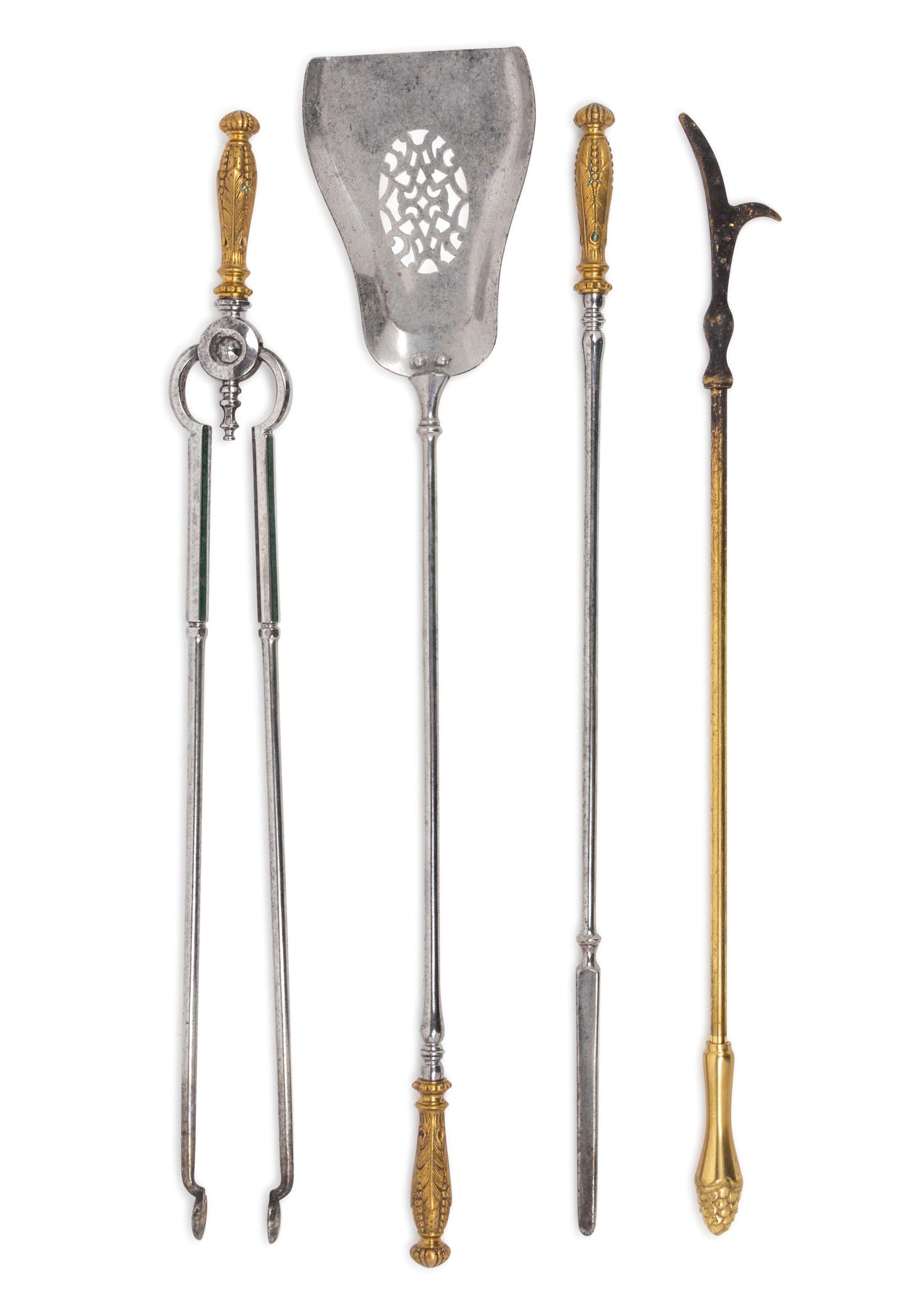 A Set of English Steel and Brass Fireplace Tools