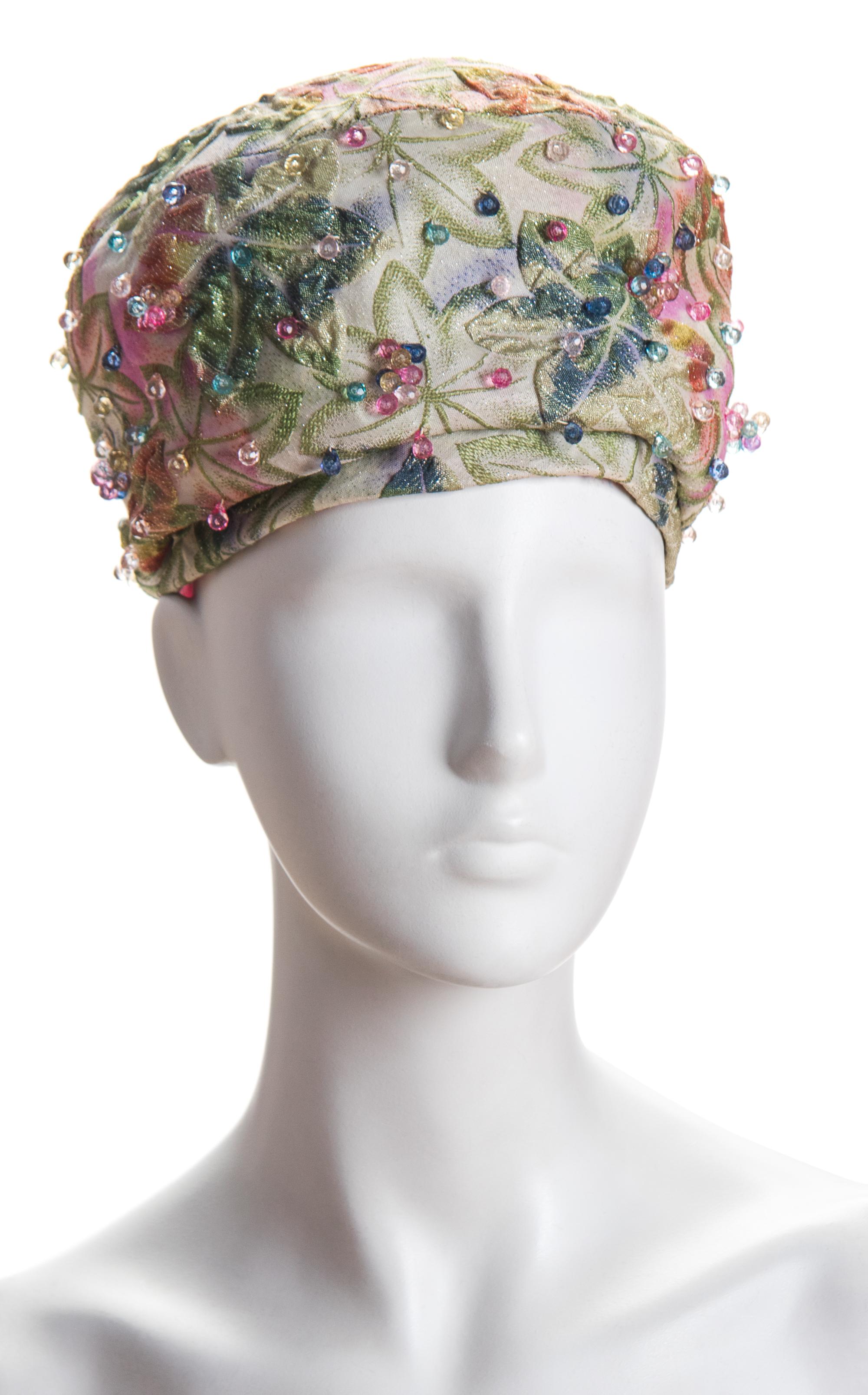 A Christian Dior 1960's Turban Hat, Height 5" x Width (across top) 8"; Diameter: 20.75".