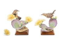 A Pair of Royal Worcester Dorothy Doughty Porcelain Cactus Wren and Prickly Pear Groups