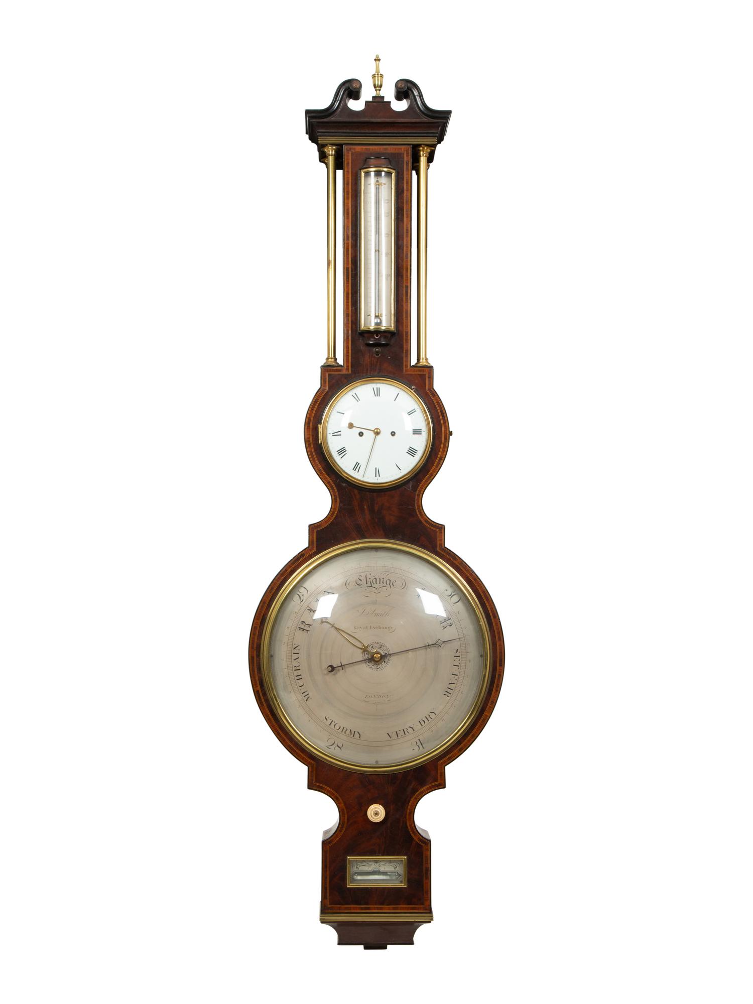 A Regency Crossbanded Mahogany Repeating Clock and Barometer