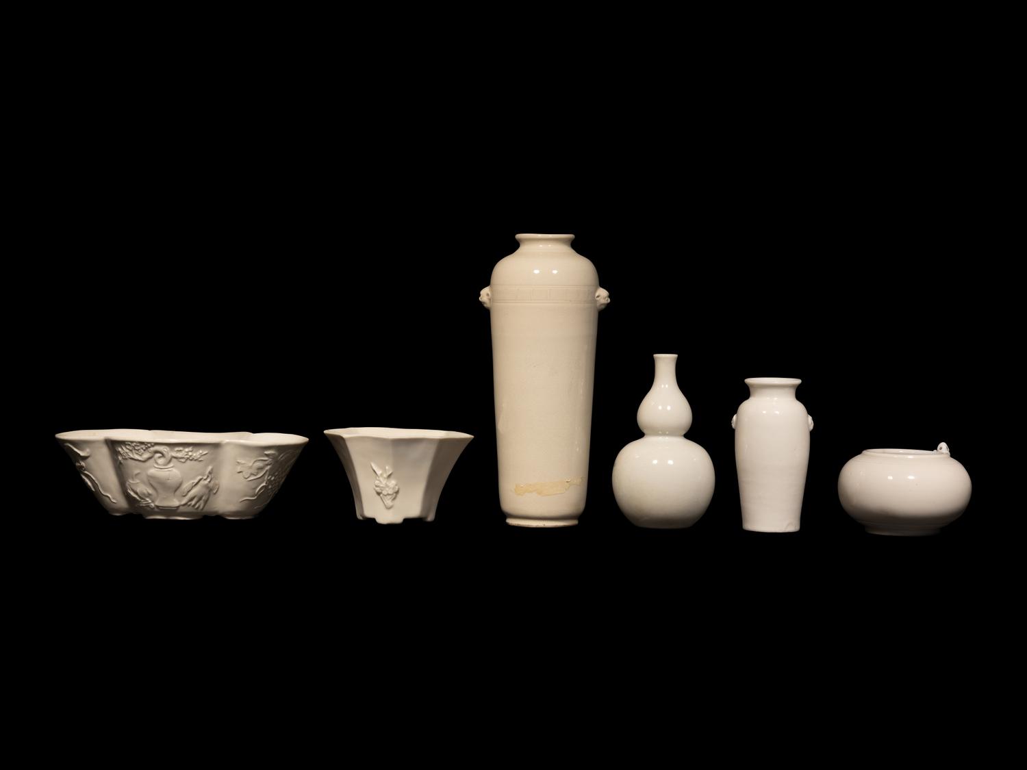Six Chinese Blanc-de-Chine Porcelain Wares