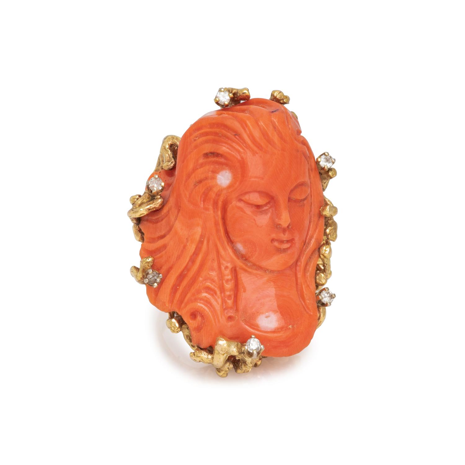 CORAL AND DIAMOND RING