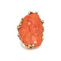 CORAL AND DIAMOND RING