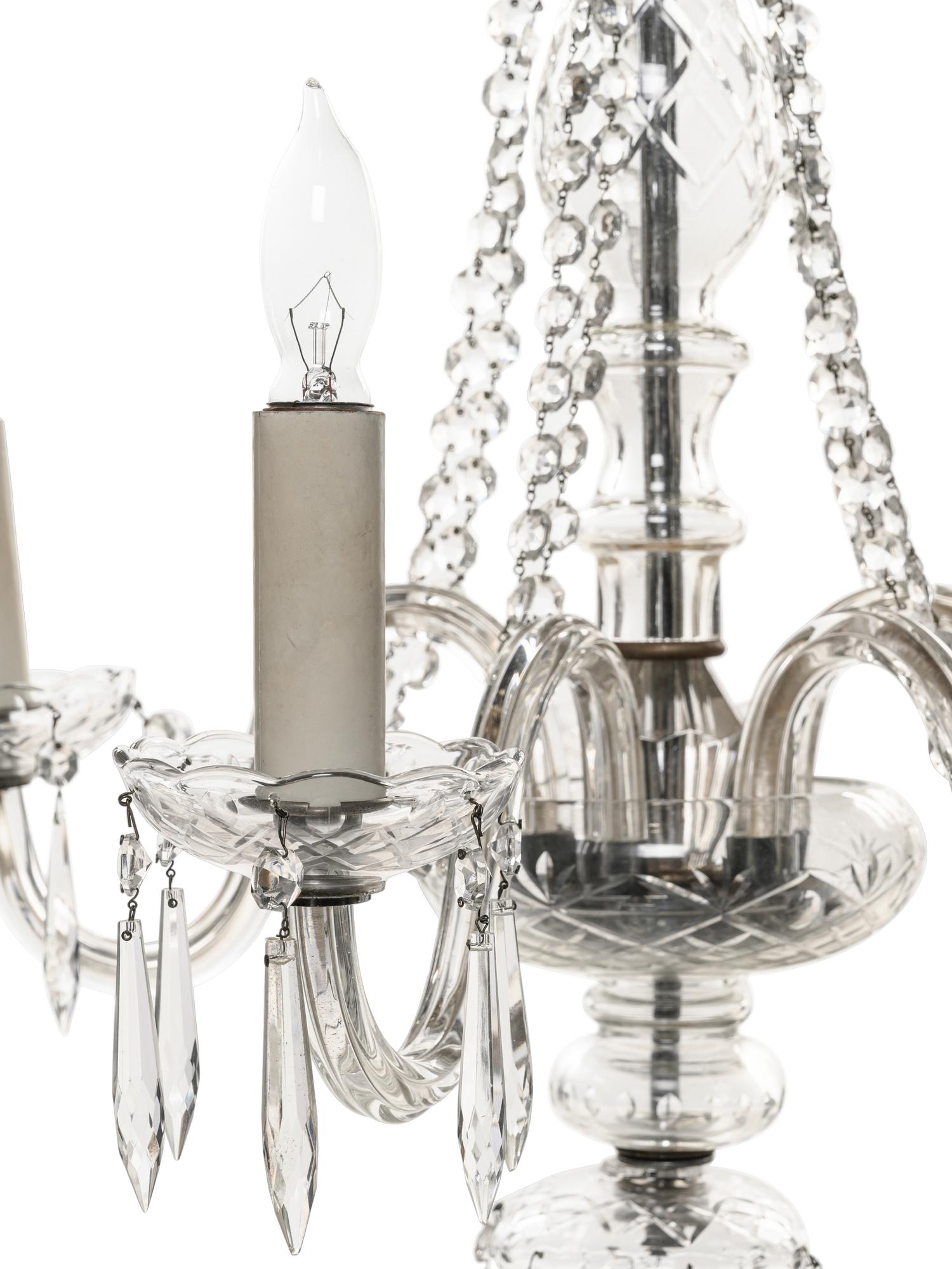 A Georgian Style Cut Glass Six-Light Chandelier
