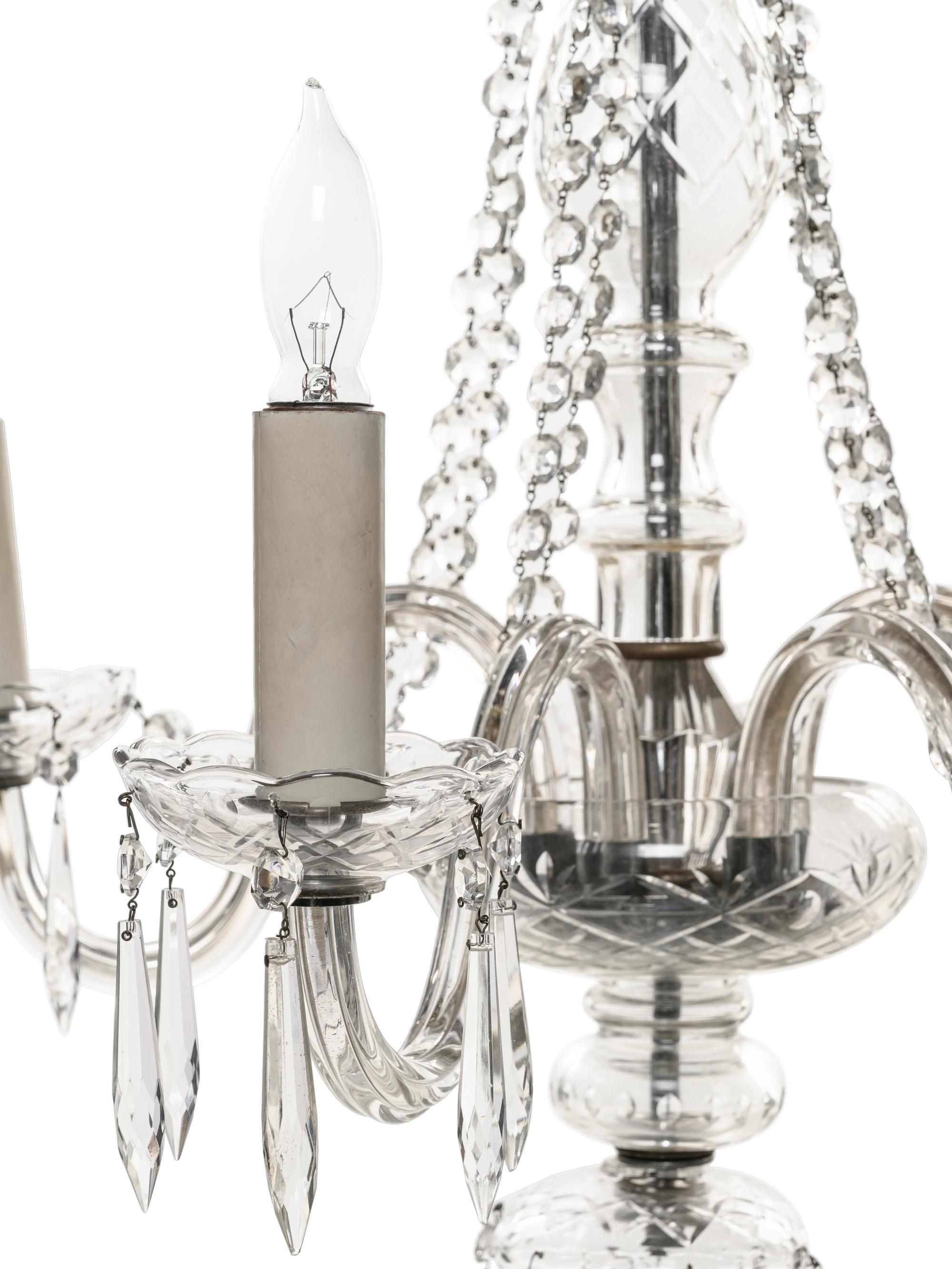 A Georgian Style Cut Glass Six-Light Chandelier