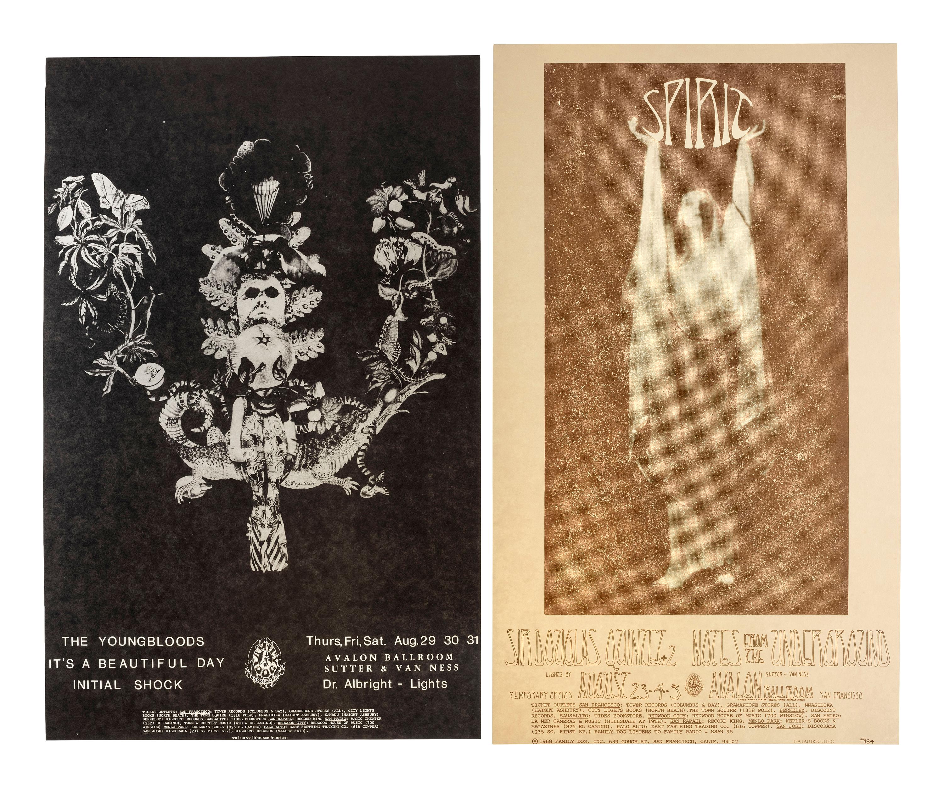 [MUSIC] -- [POSTERS]. GLOVER,Billy, HUNTER, George, WAINWRIGHT, Jerry, WEIL, Roger, STRAUSS, Kurt, WILSON, Wes, artists. A group of 8 Family Dog posters from 1968, comprising: