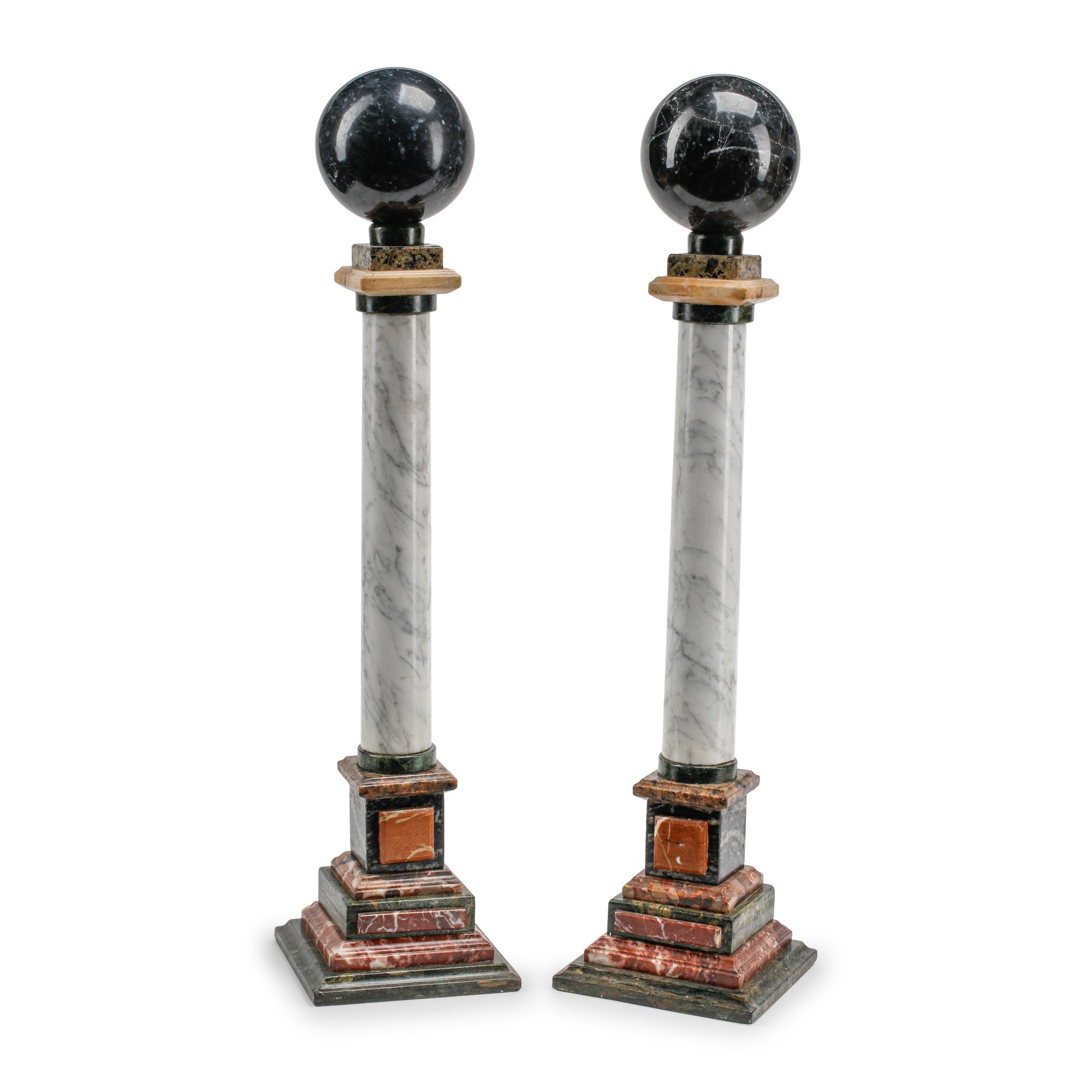 A Pair of Italian Grand Tour Style Vari-Color Marble Column Ornaments