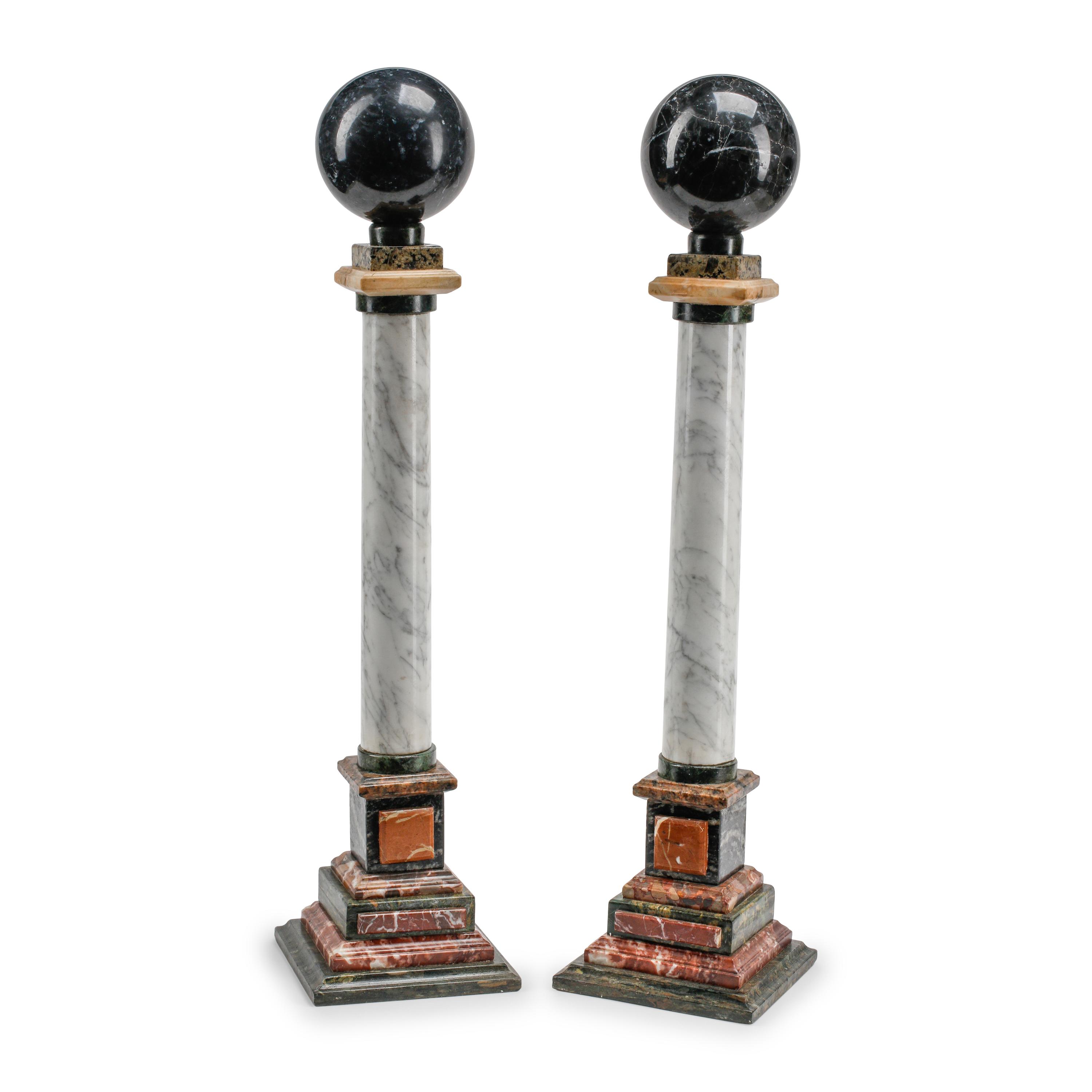 A Pair of Italian Grand Tour Style Vari-Color Marble Column Ornaments