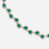 A 14K White Gold, Emerald, and Diamond Necklace