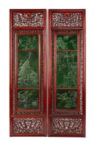 A Pair of Chinese Framed Spinach Jade Plaques