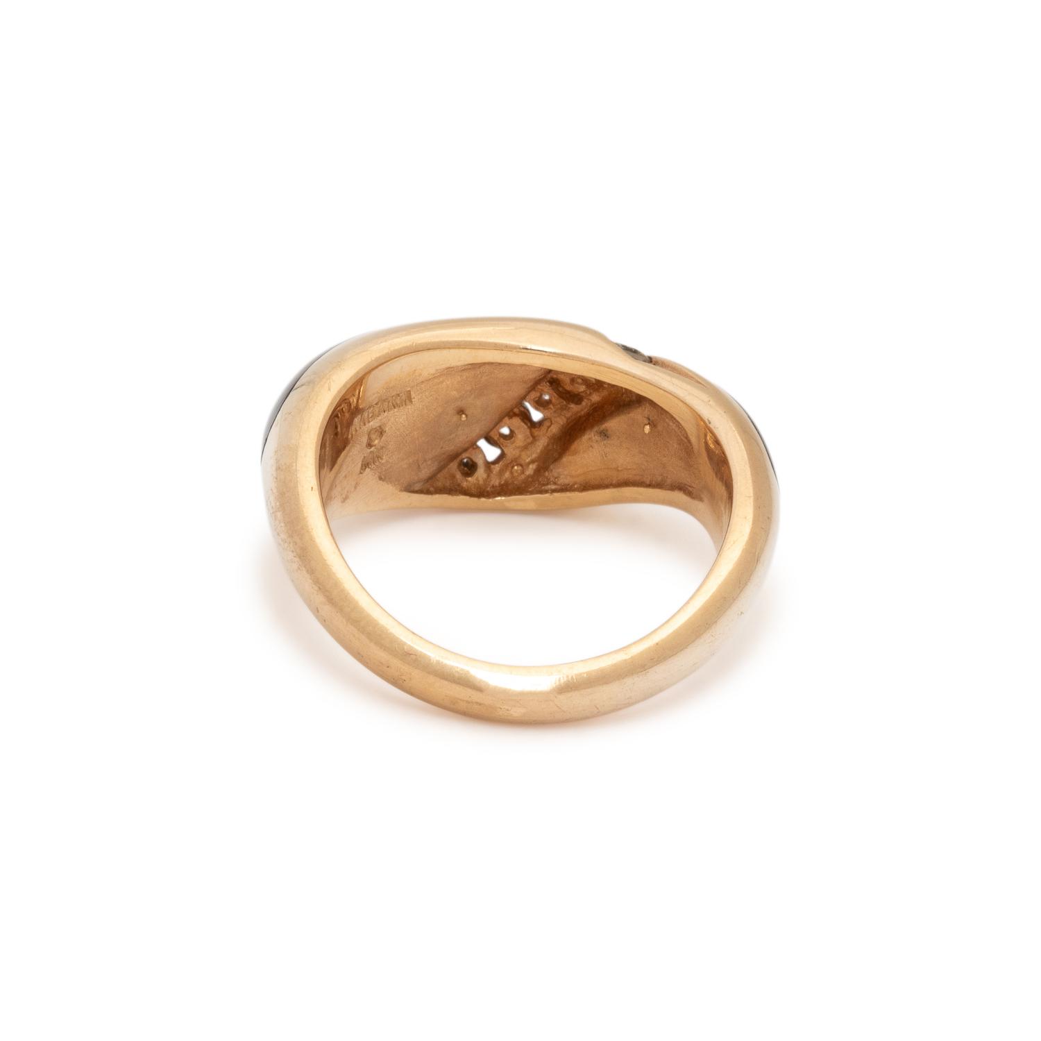 YELLOW GOLD, DIAMOND, AND ENAMEL RING