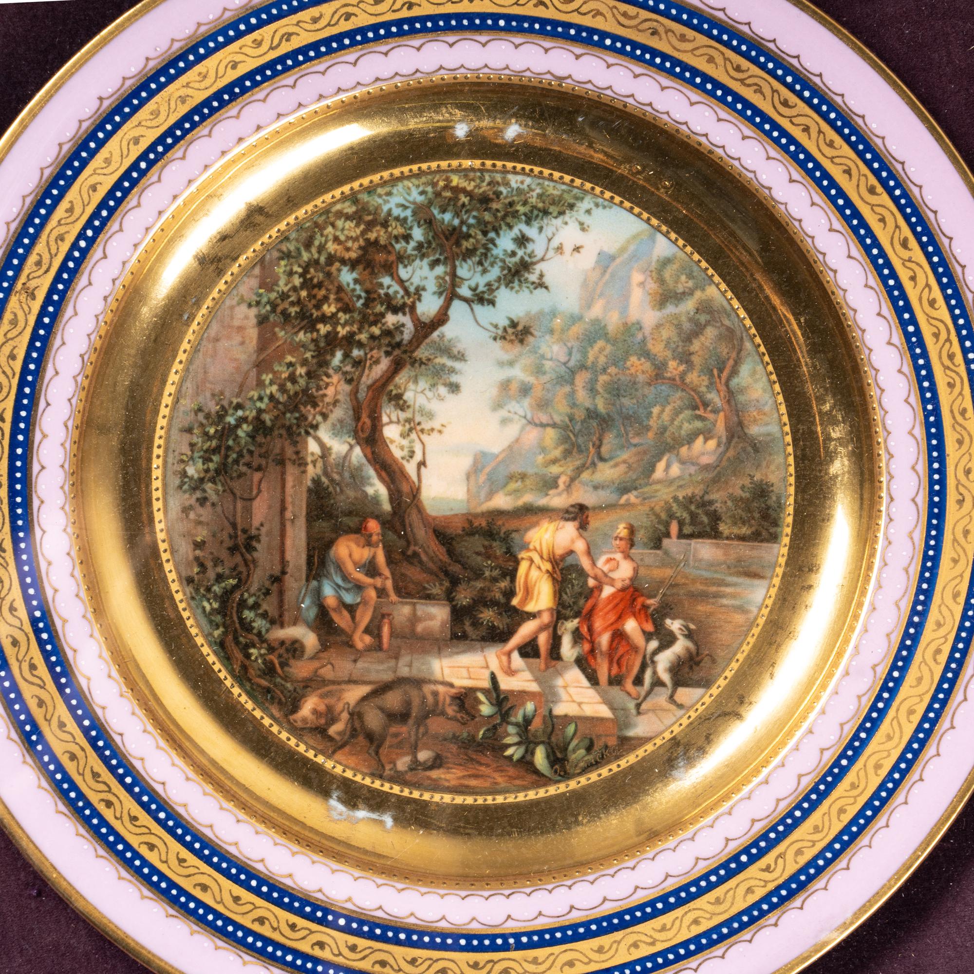 Four Framed Vienna Style Porcelain Cabinet Plates