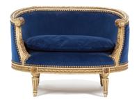 A Louis XVI Style Carved and Painted Diminutive Canape Height 17 x width 23 1/2 x depth 17 inches. — 19TH CENTURY