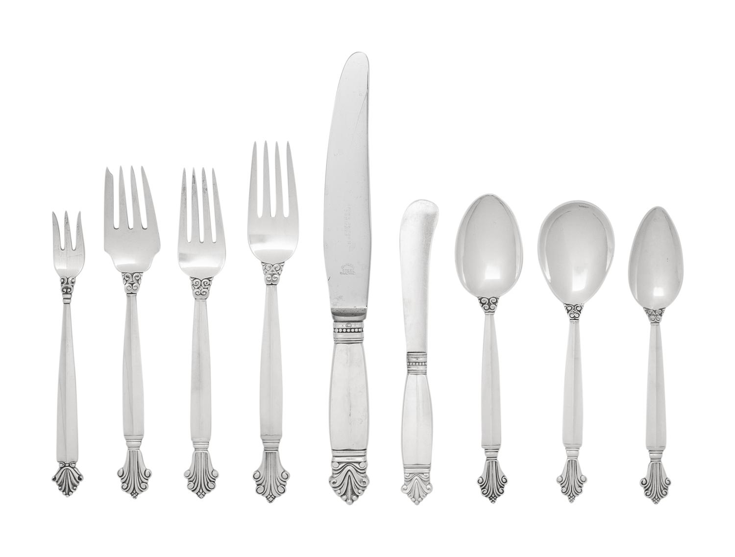 A Georg Jensen Acanthus Silver Flatware Service