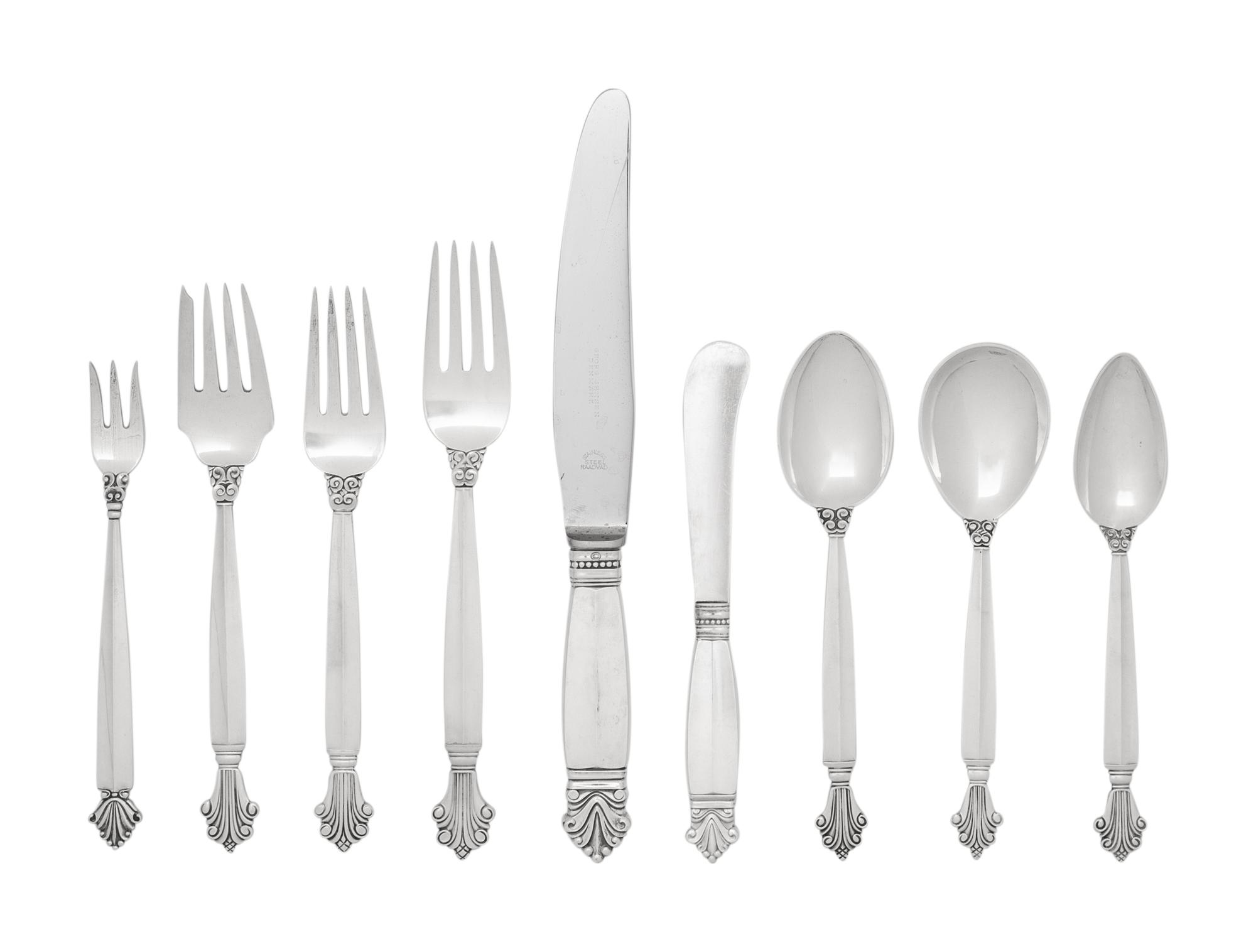 A Georg Jensen Acanthus Silver Flatware Service