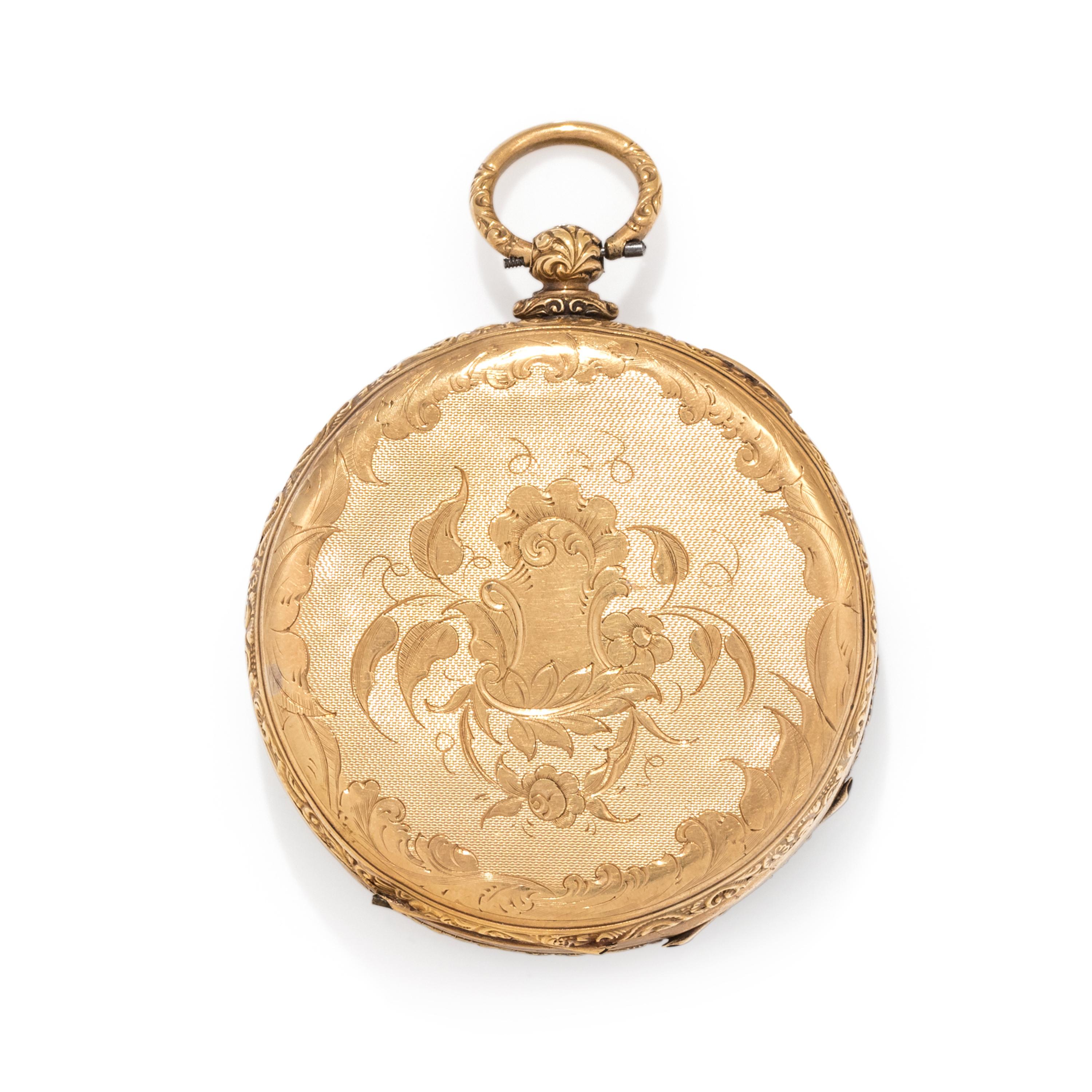 M.J. TOBIAS, 18K YELLOW GOLD OPEN FACE POCKET WATCH