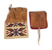 Nez Perce Hide and Cornhusk Bag AND Beaded Pouch