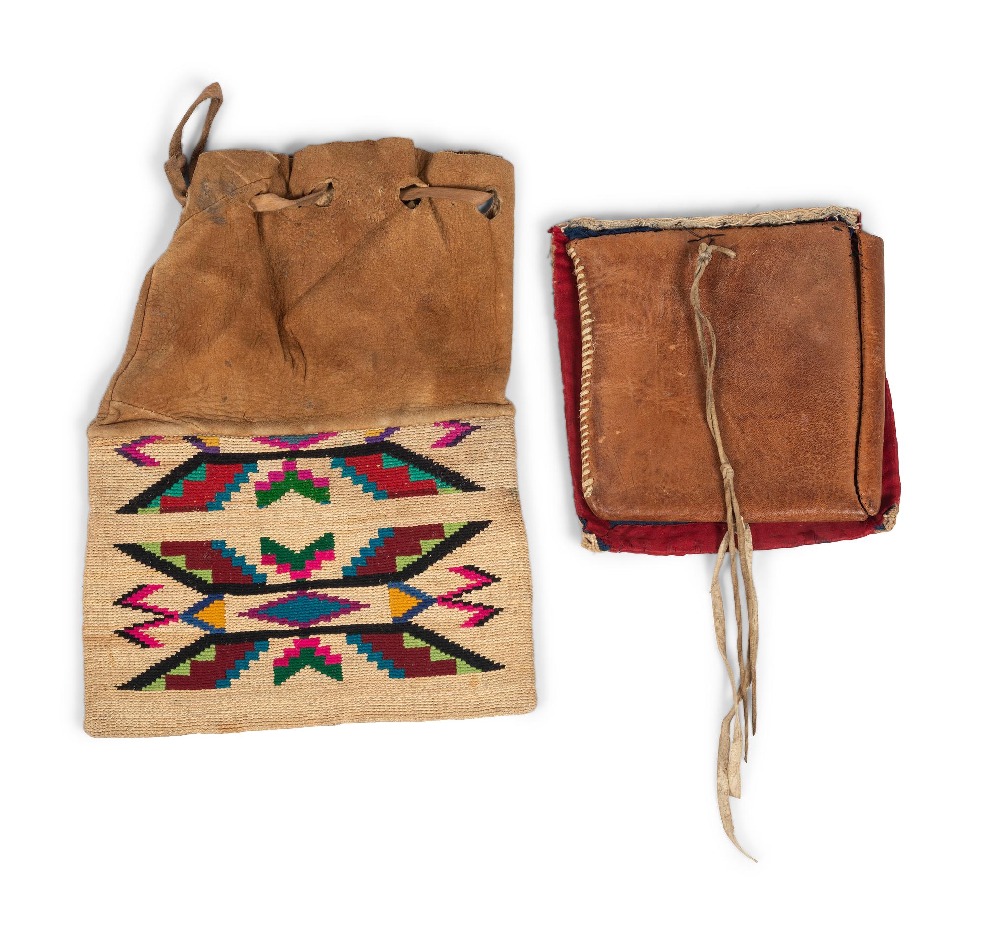 Nez Perce Hide and Cornhusk Bag AND Beaded Pouch