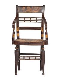 A Classical Paint-Decorated Fancy Child's Hitchcock Rush-Seat Armchair