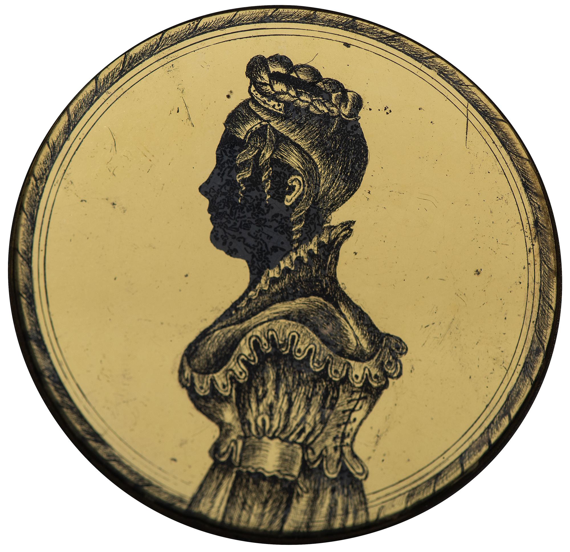 Six Verre Eglomise Silhouettes of Ladies