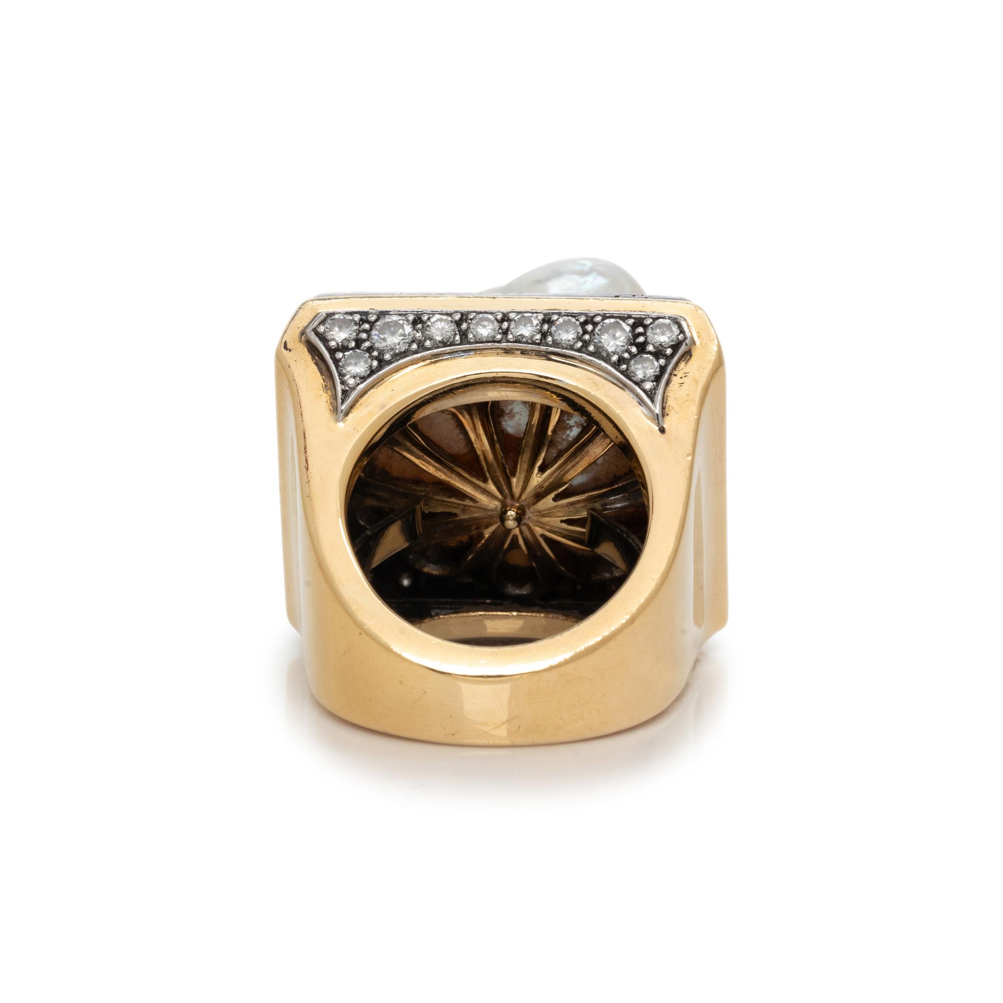 DAVID WEBB, BAROQUE CULTURED PEARL AND DIAMOND RING