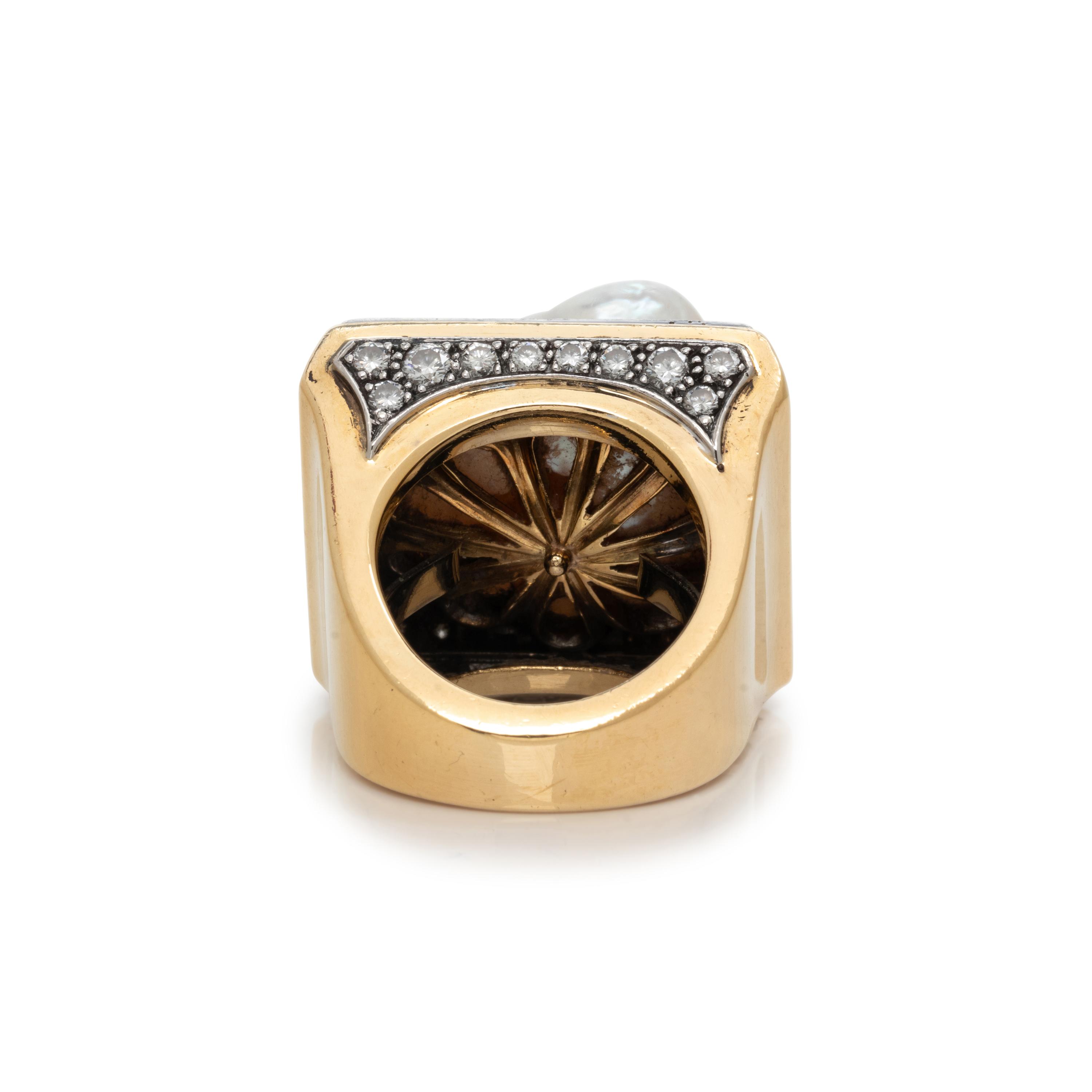 DAVID WEBB, BAROQUE CULTURED PEARL AND DIAMOND RING