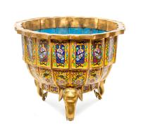 A Chinese Cloisonne Enamel Censer Height 16 3/8 x width 21 1/2 inches. — 20TH CENTURY