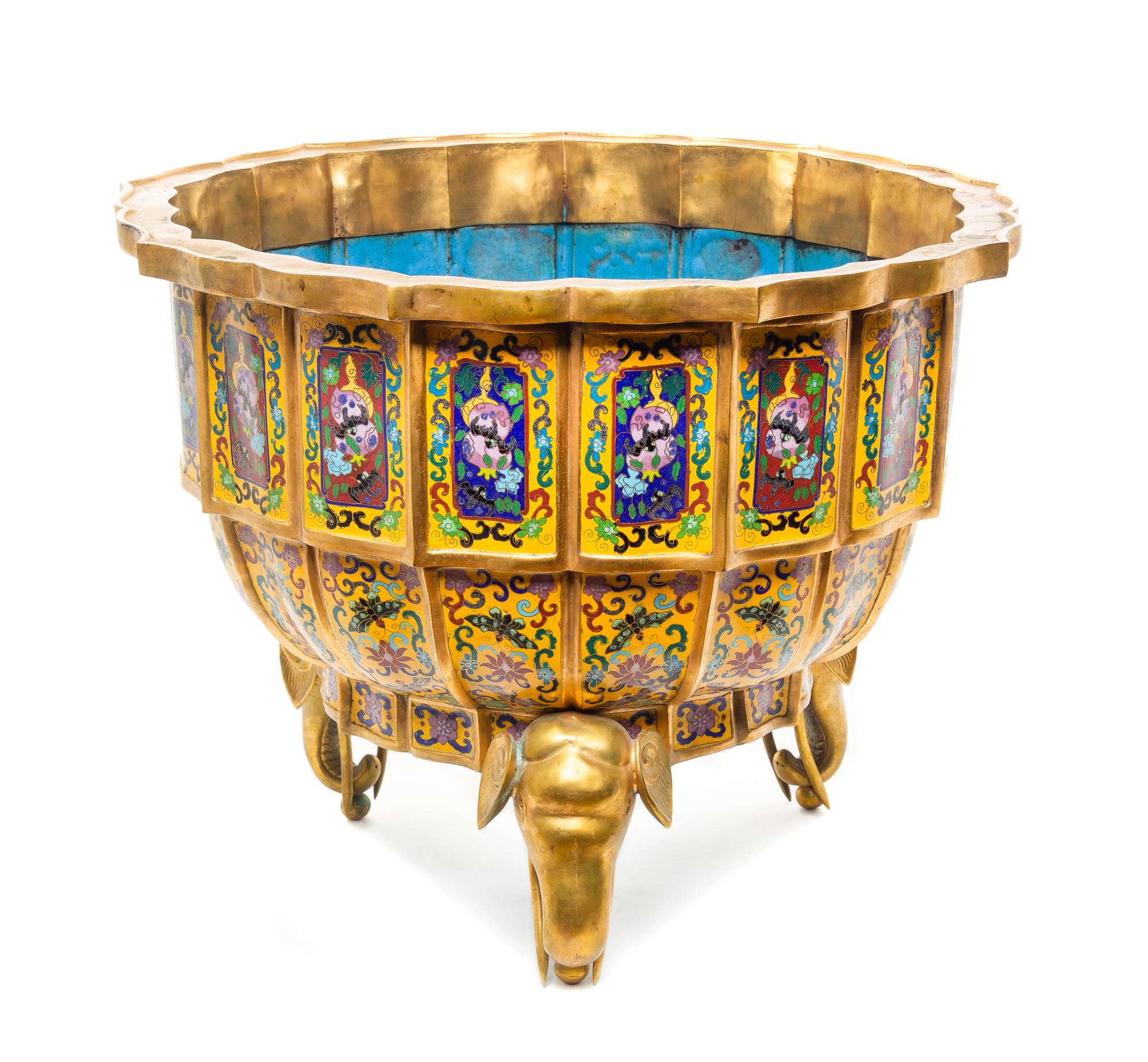 A Chinese Cloisonne Enamel Censer Height 16 3/8 x width 21 1/2 inches. — 20TH CENTURY
