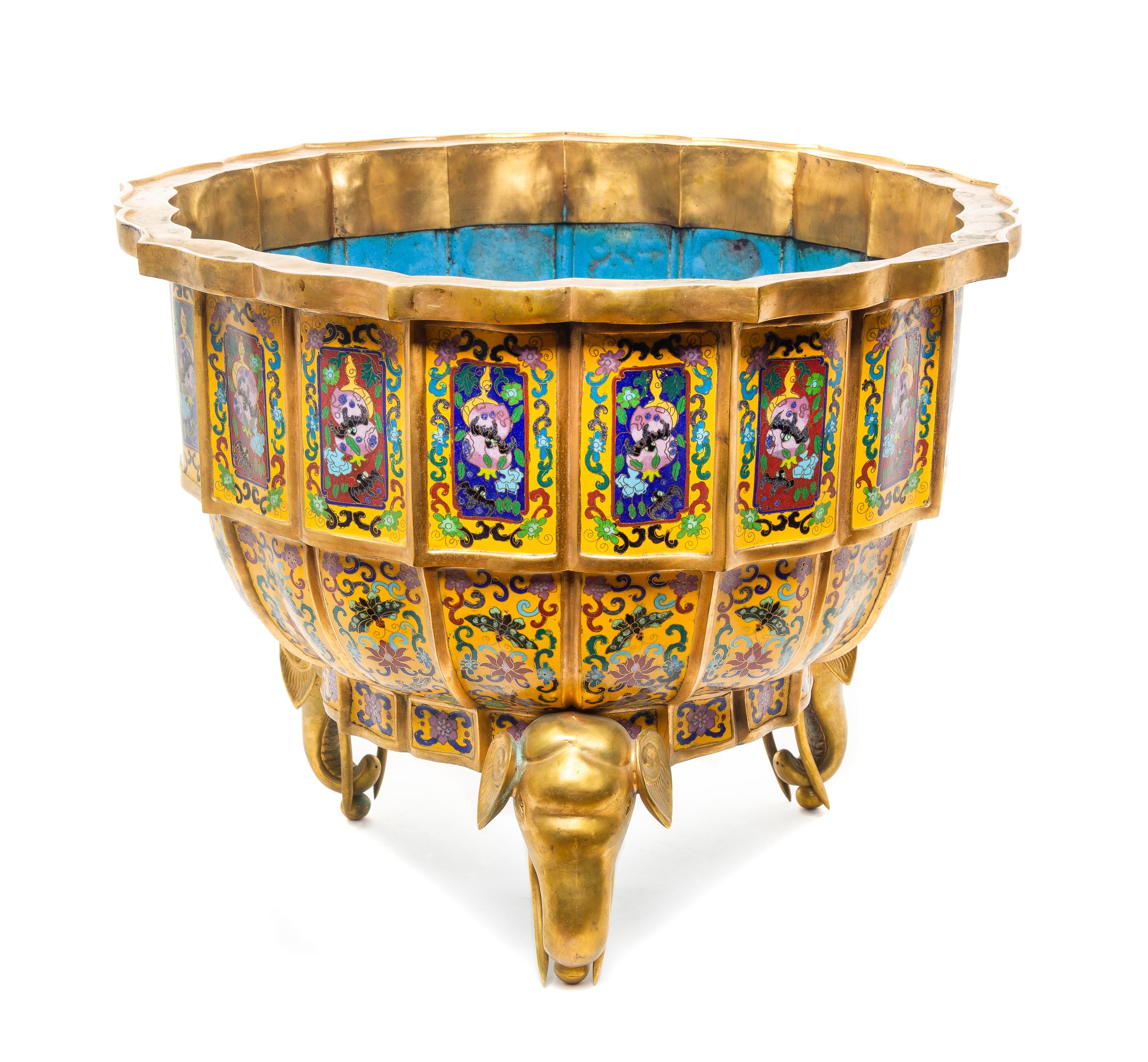 A Chinese Cloisonne Enamel Censer Height 16 3/8 x width 21 1/2 inches. — 20TH CENTURY