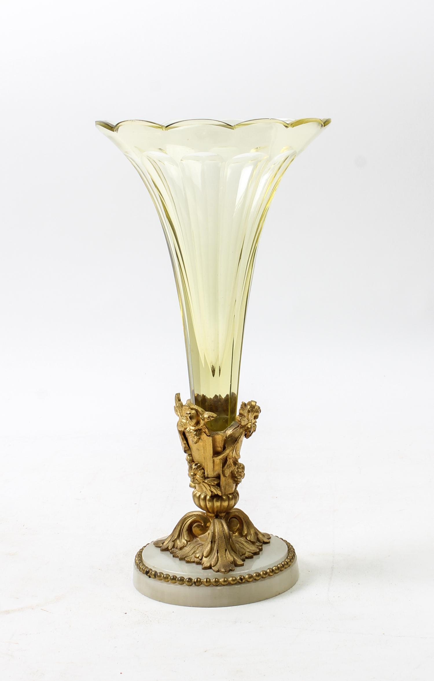 A Continental Gilt Bronze and Glass Vase Height 12 1/4 inches. — 19TH CENTURY